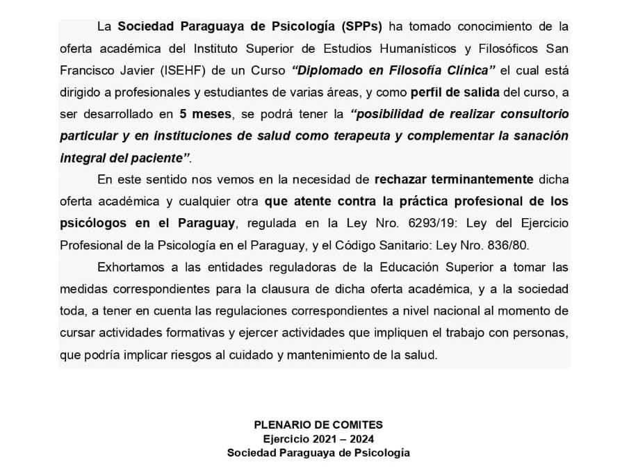Comunicado acerca de un curso: “Diplomado en Filosofía Clínica”